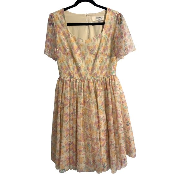 Jessakae Posy Petal Floral Ruffle Midi Dress Yellow Multicolor Size Small - Picture 2 of 15